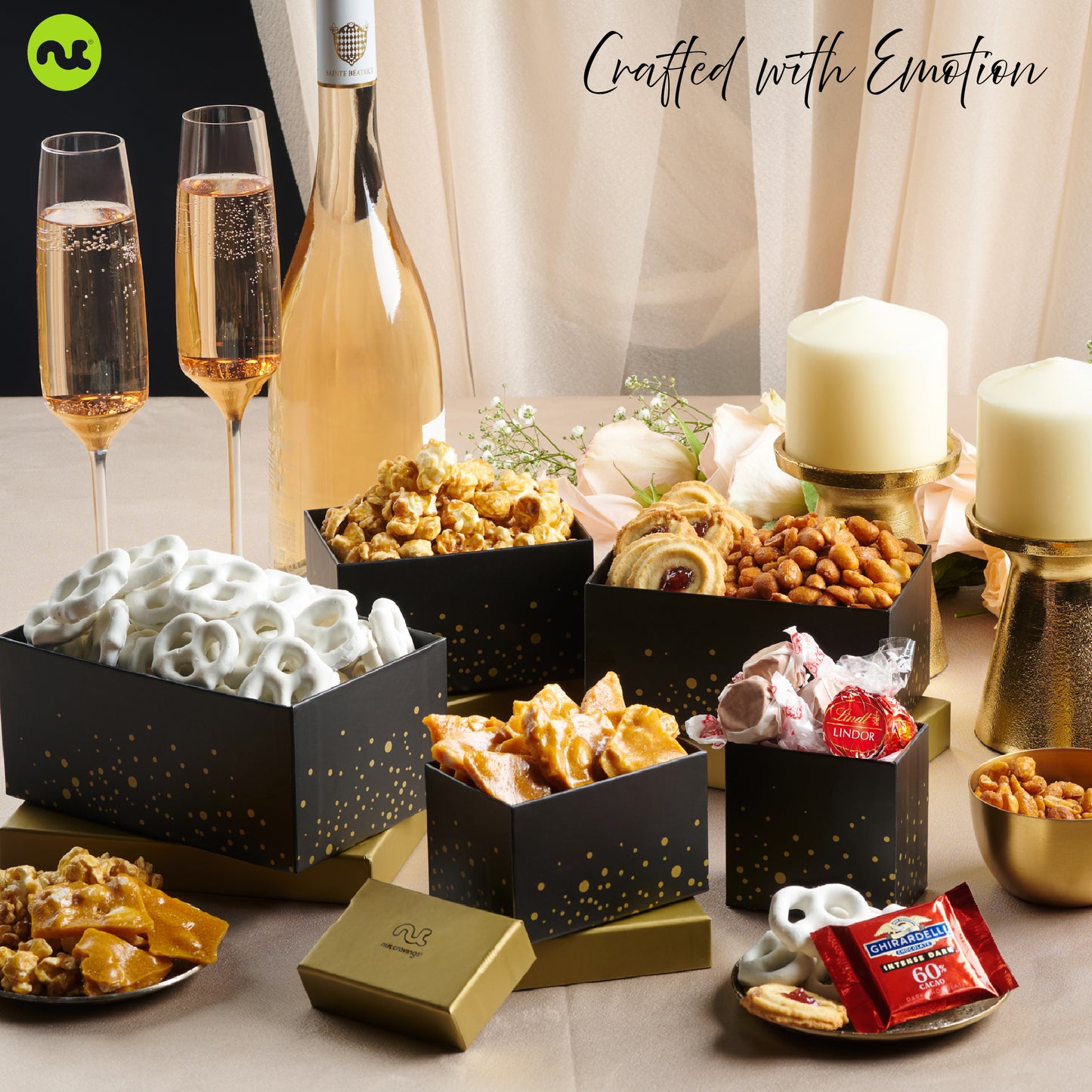 Chocolate Covered Pretzels & Caramel Popcorn Gift Basket, Black Tower + Ribbon (8 Assortments) Sweet Treats,… — view 5
