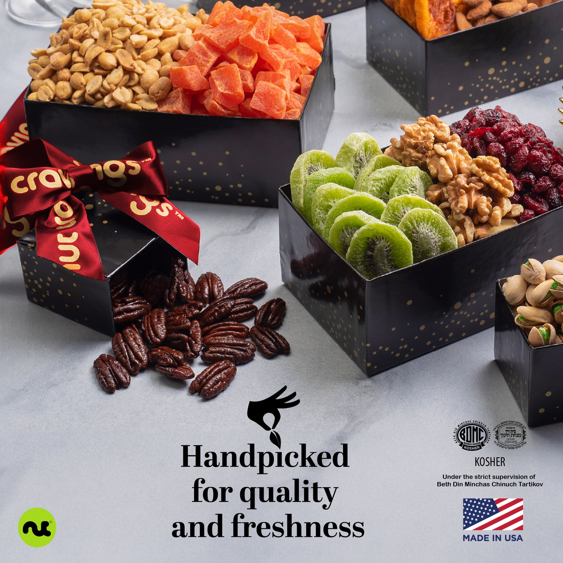 Dried Fruit & Mixed Nuts Gift Basket, Black Tower + Heart Ribbon (12 Assortments) Food Arrangement, Healthy… — view 7