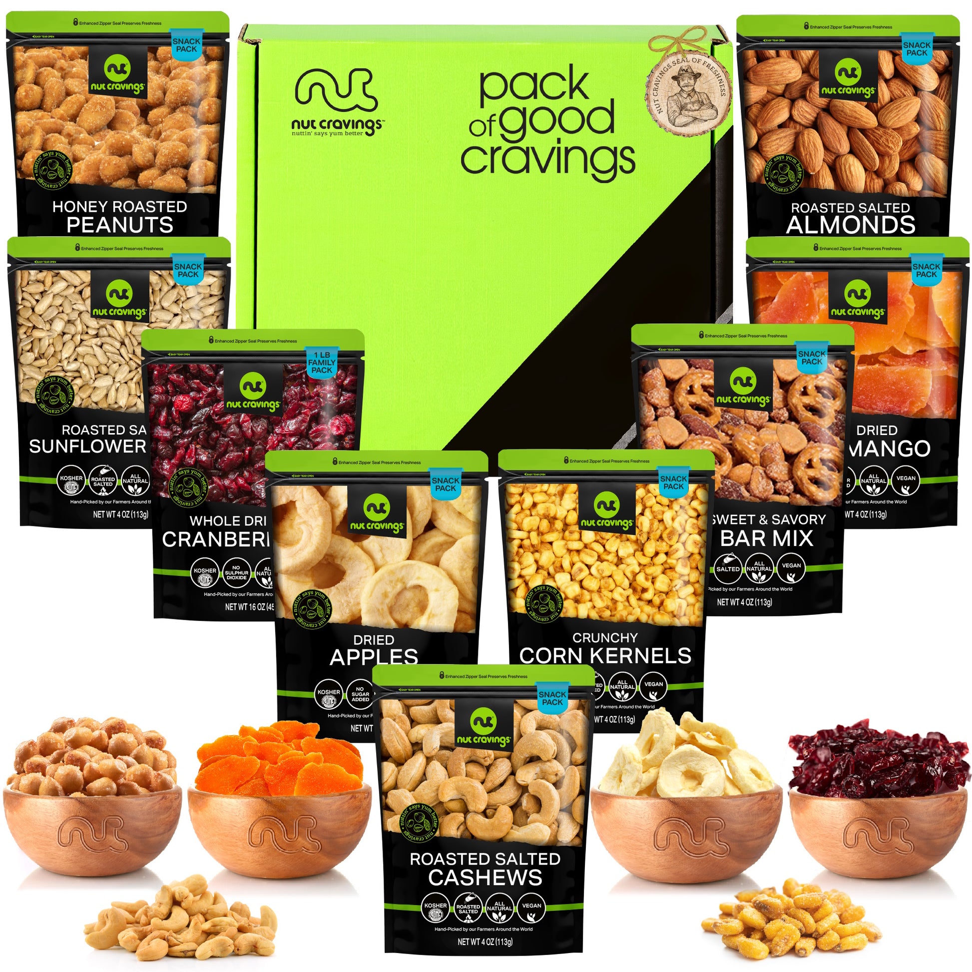 Dried Fruit & Mixed Nuts Basket in Green Box (9 Assortments of 4 oz, 2.25 lb) Food Arrangement, Healthy Snack…