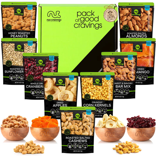 NUT CRAVINGS - Easter Dried Fruit & Mixed Nuts Basket in Green Box (9 Assortments of 4 oz, 2.25 lb) Ramadan Gifts Food Arrangement, Healthy Snack Care Package, Kosher