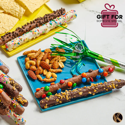 Chocolate Covered Pretzel Rods Gift Basket with Candied Toppings (8 Pretzels) Sweet Treats in Clear Tube… — view 2