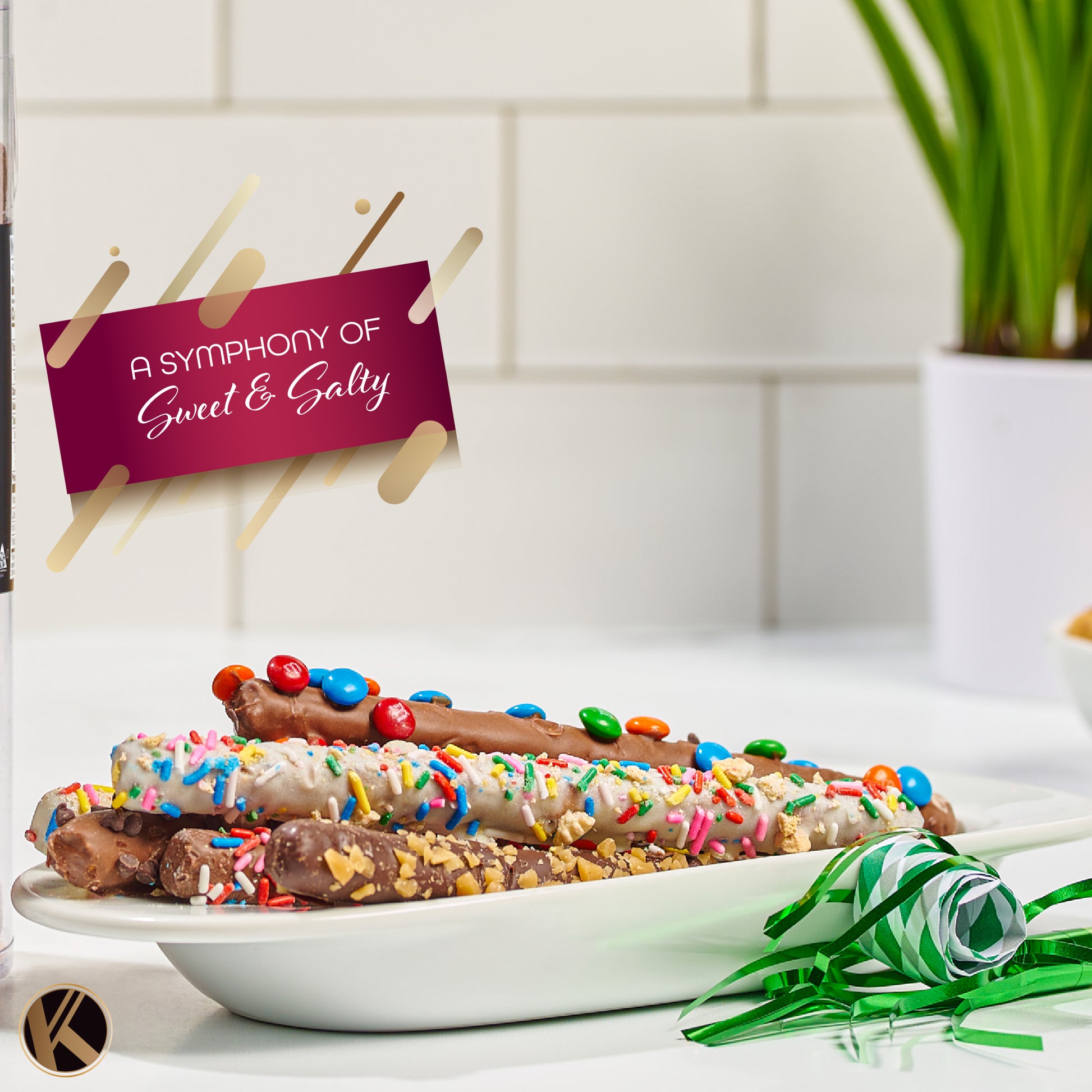 Chocolate Covered Pretzel Rods Gift Basket with Candied Toppings (8 Pretzels) Sweet Treats in Clear Tube… — view 3
