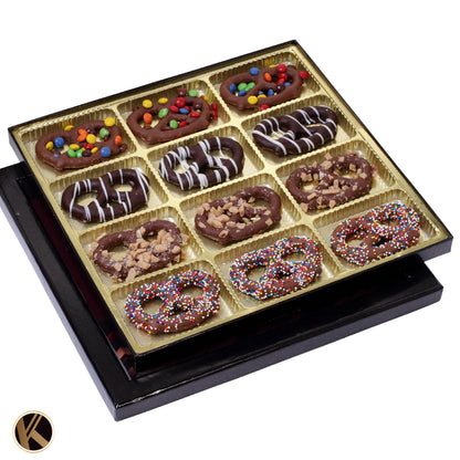 Chocolate Covered Pretzel Twists Gift Basket with Candied Toppings (12 Pretzels) Sweet Treats in Sectional… — view 2