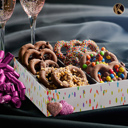 Chocolate Covered Pretzel Twists Gift Basket with Candied Toppings (12 Pretzels) Sweet Treats in Confetti… — view 2