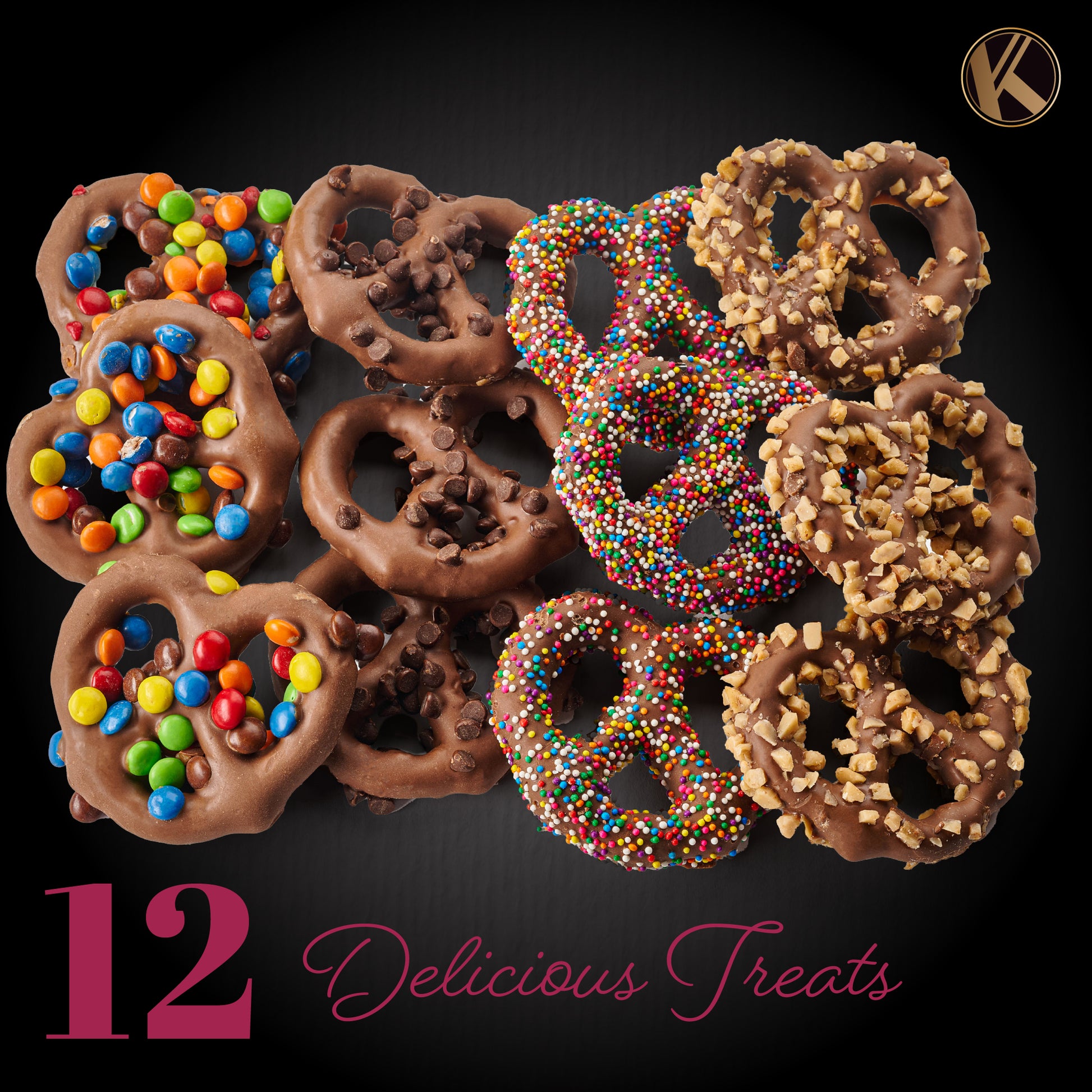 Chocolate Covered Pretzel Twists Gift Basket with Candied Toppings (12 Pretzels) Sweet Treats in Confetti… — view 3