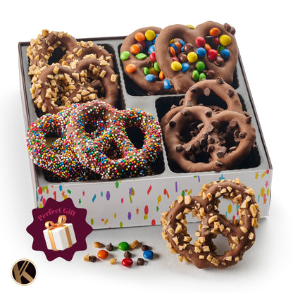 Chocolate Covered Pretzel Twists Gift Basket with Candied Toppings (12 Pretzels) Sweet Treats in Confetti… — view 5
