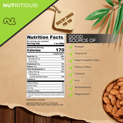 NUT CRAVINGS - Raw Whole Almonds Unsalted Shelled Packed Fresh in Resealable Bag - Kosher Healthy Snack Food Assortments Ideal for Trail Mixed Nuts