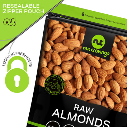 NUT CRAVINGS - Raw Whole Almonds Unsalted Shelled Packed Fresh in Resealable Bag - Kosher Healthy Snack Food Assortments Ideal for Trail Mixed Nuts