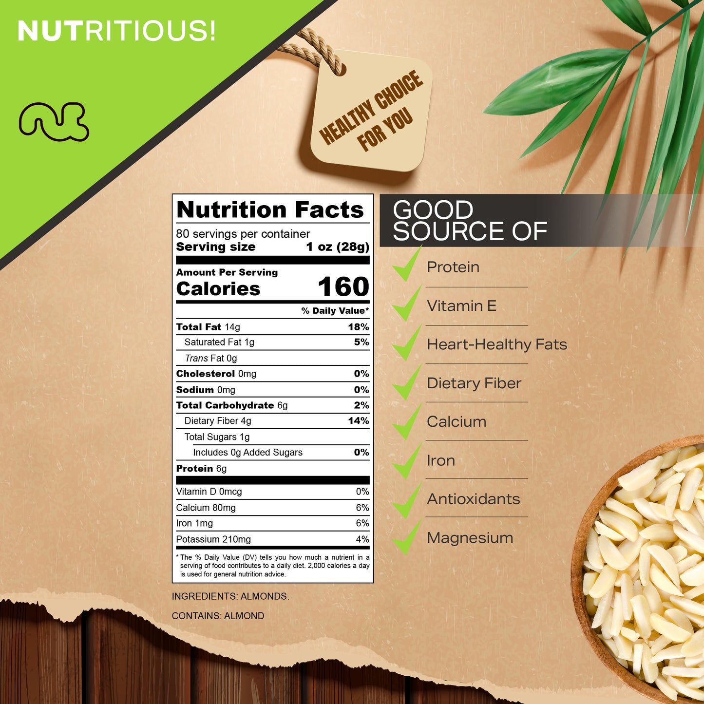 NUT CRAVINGS - Raw Slivered Almonds, Unsalted, (16oz - 1 LB) Packed Fresh in Resealable Bag - Nut Snack - Food Assortments Ideal for Trail Mixed Nuts