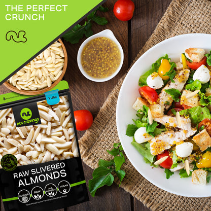 NUT CRAVINGS - Raw Slivered Almonds, Unsalted, (16oz - 1 LB) Packed Fresh in Resealable Bag - Nut Snack - Food Assortments Ideal for Trail Mixed Nuts