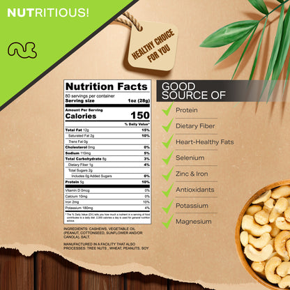 NUT CRAVINGS - Roasted Cashews Slightly Salted - Jumbo Whole Packed Fresh in Resealable Bag - Nut Snack - Food Assortments