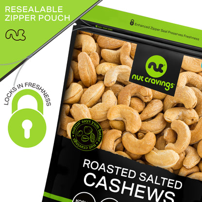NUT CRAVINGS - Roasted Cashews Slightly Salted - Jumbo Whole Packed Fresh in Resealable Bag - Nut Snack - Food Assortments