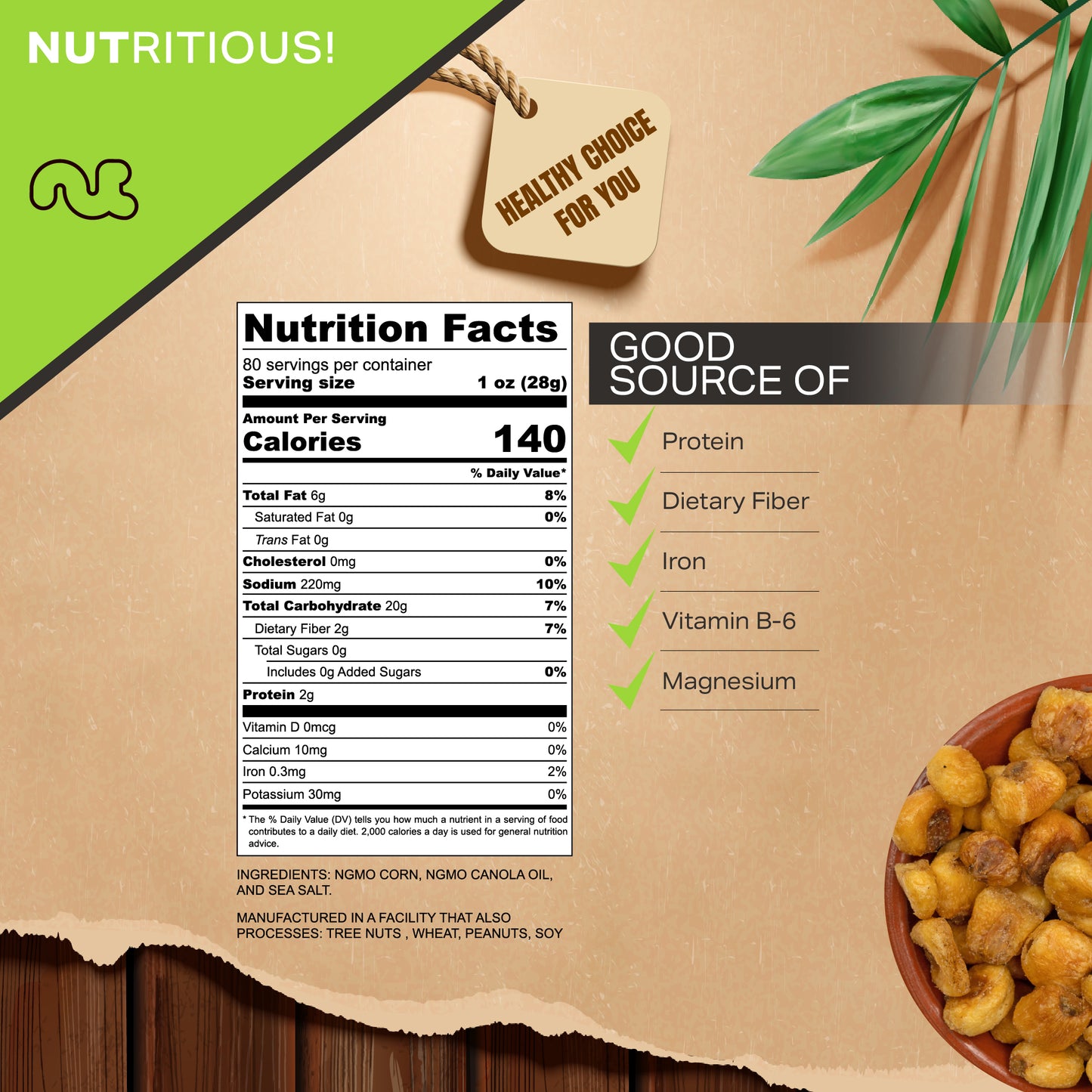 NUT CRAVINGS - Toasted Crunchy Corn Kernels - Original Flavor Roasted & Salted Packed Fresh in Resealable Bag - Healthy Snack Food Assortments