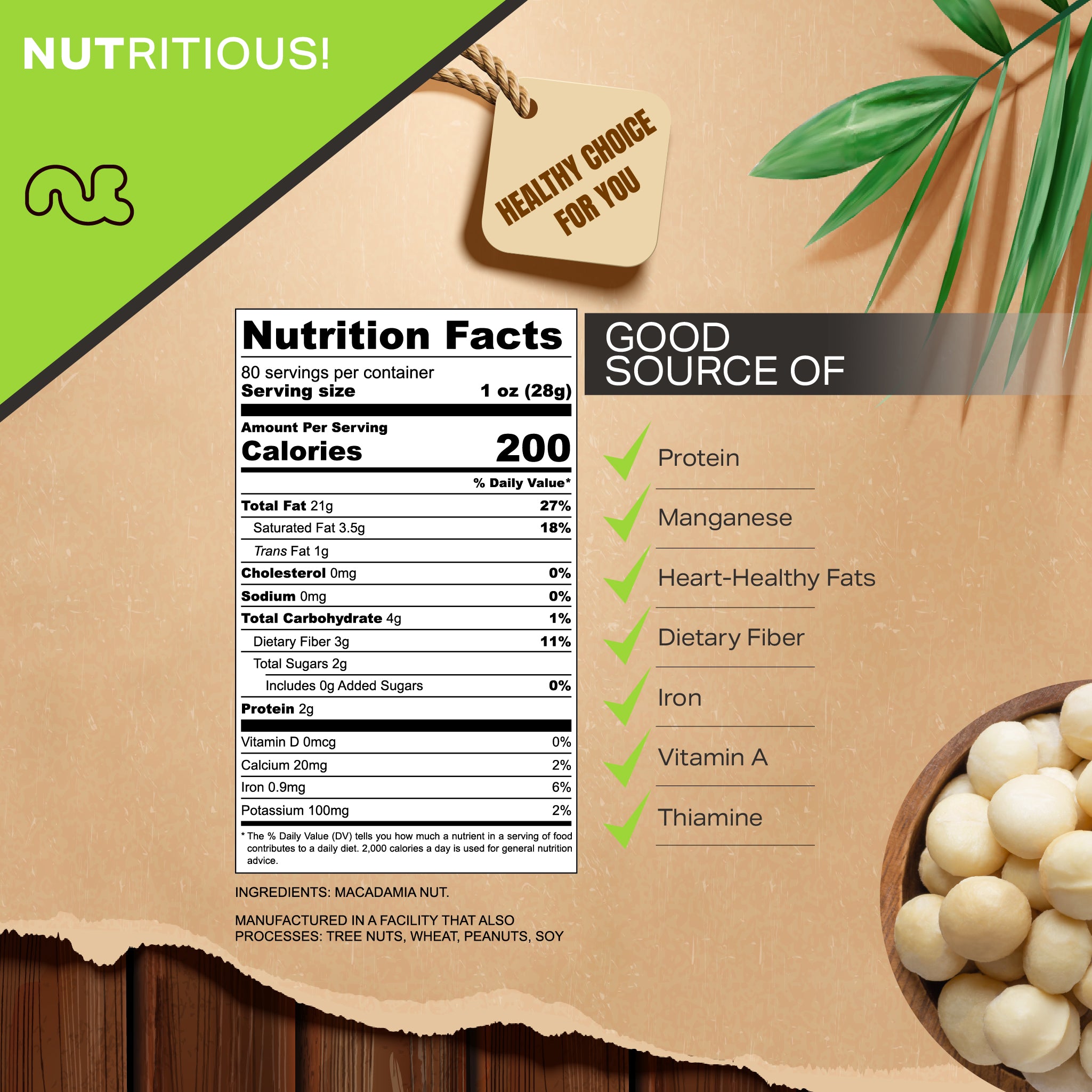 Raw Macadamia Nuts, Unsalted, Shelled, Bulk Nuts Packed Fresh in