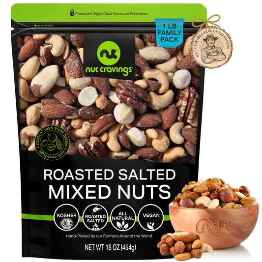 NUT CRAVINGS - Roasted & Salted Mixed Nuts - Brazils, Brazil, Pecan, Almond, Hazelnut, Cashew Packed Fresh in Resealable Bag - Food Assortments