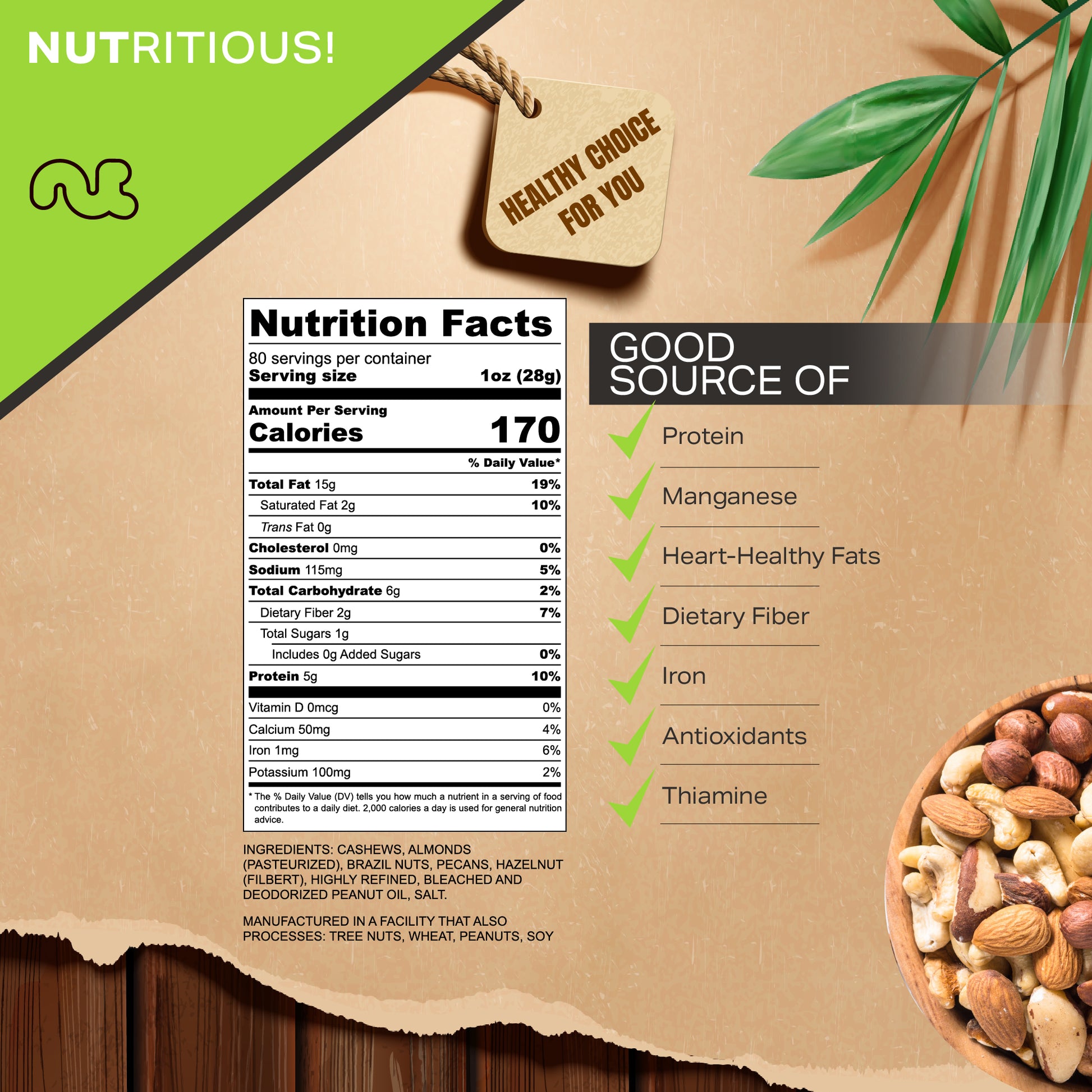 Roasted & Salted Mixed Nuts - Brazils Brazil Pecan Almond Hazelnut Cashew Packed Fresh in Resealable Bag -… — view 3