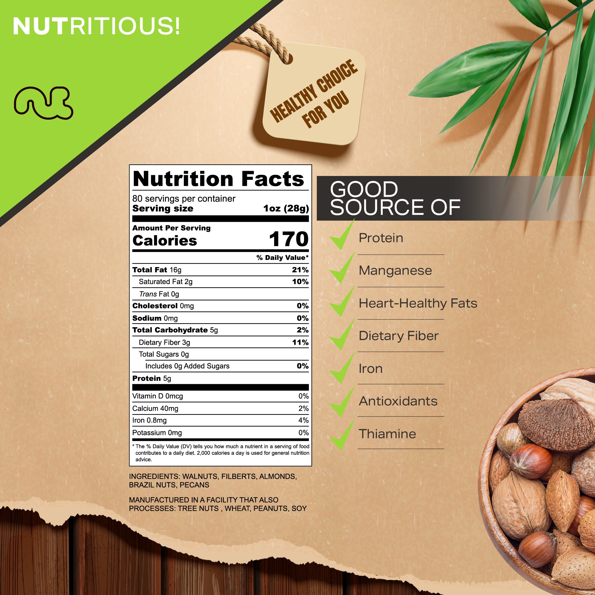 Raw Mixed Nuts, In Shell — Brazil, Walnut, Filbert, Almond & Pecan