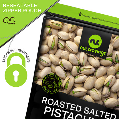 NUT CRAVINGS - Freshly Roasted & Salted California Pistachios Packed Fresh in Resealable Bag - Nut Snack - Food Assortments