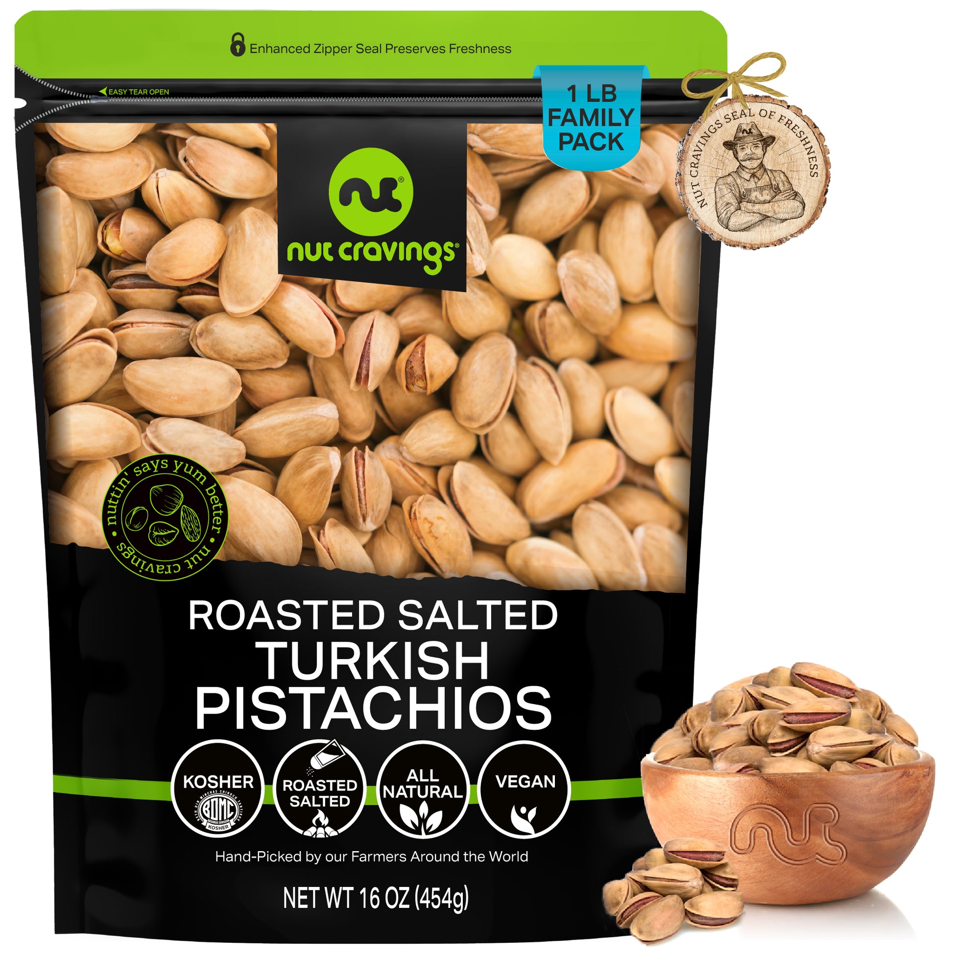 Roasted Pistachios, Turkish Antep — Lightly Salted — 16 oz bag