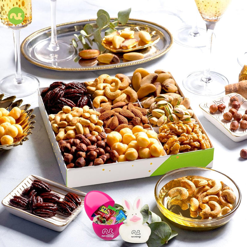 Easter Candies & Mixed Nuts Gift Basket with Happy Easter Ribbon