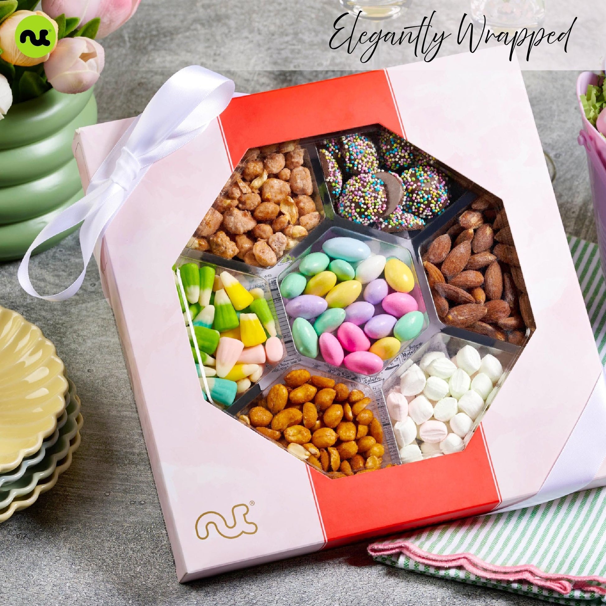Candies & Mixed Nuts Gift Basket in Red & Gold Box (7 Assortments, 1 LB) Food Arrangement, Healthy Snack Care… — view 2