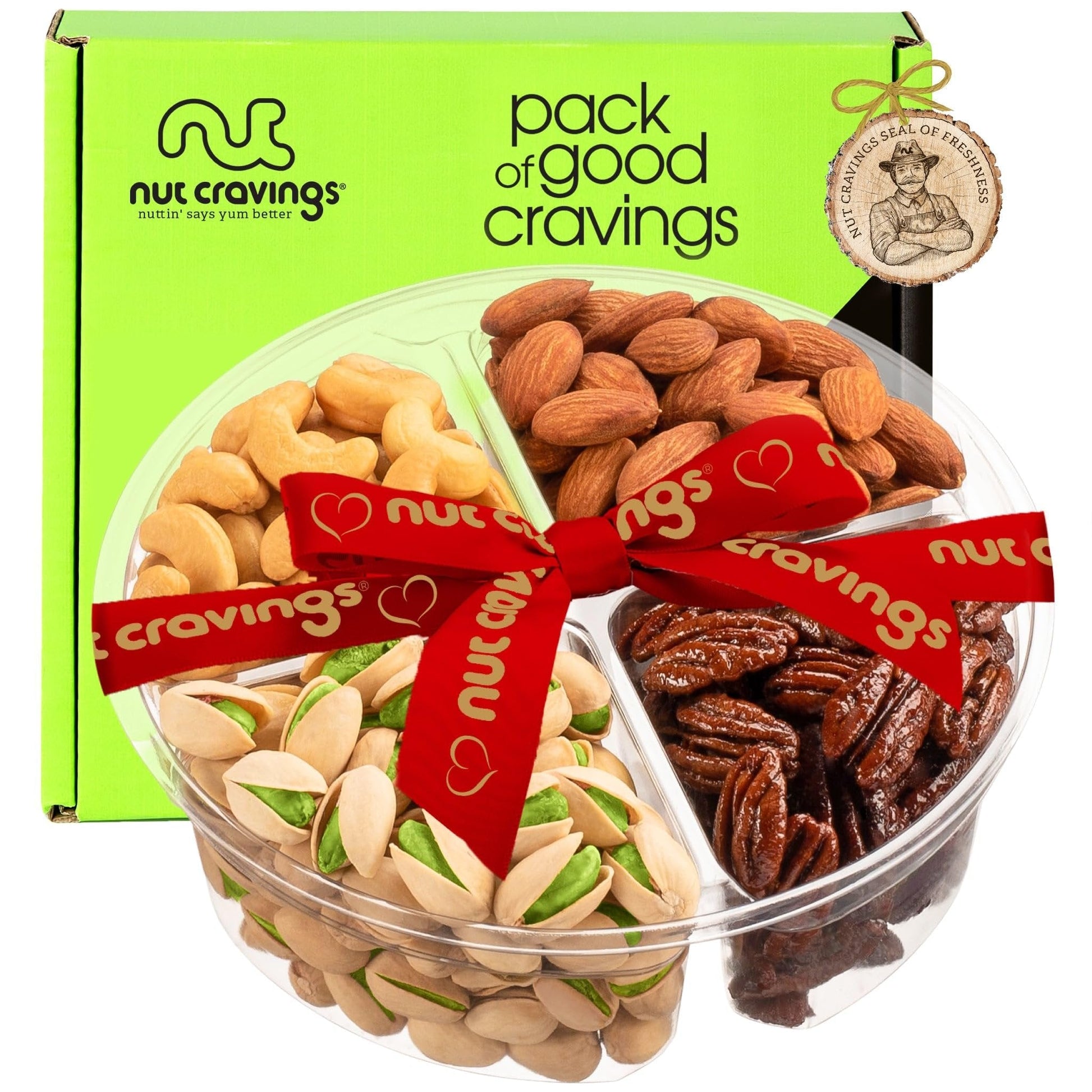 Mixed Nuts Gift Basket + Heart Ribbon (4 Assortments) Treats for Adults, Food Arrangement, Healthy Snack Care… — view 2