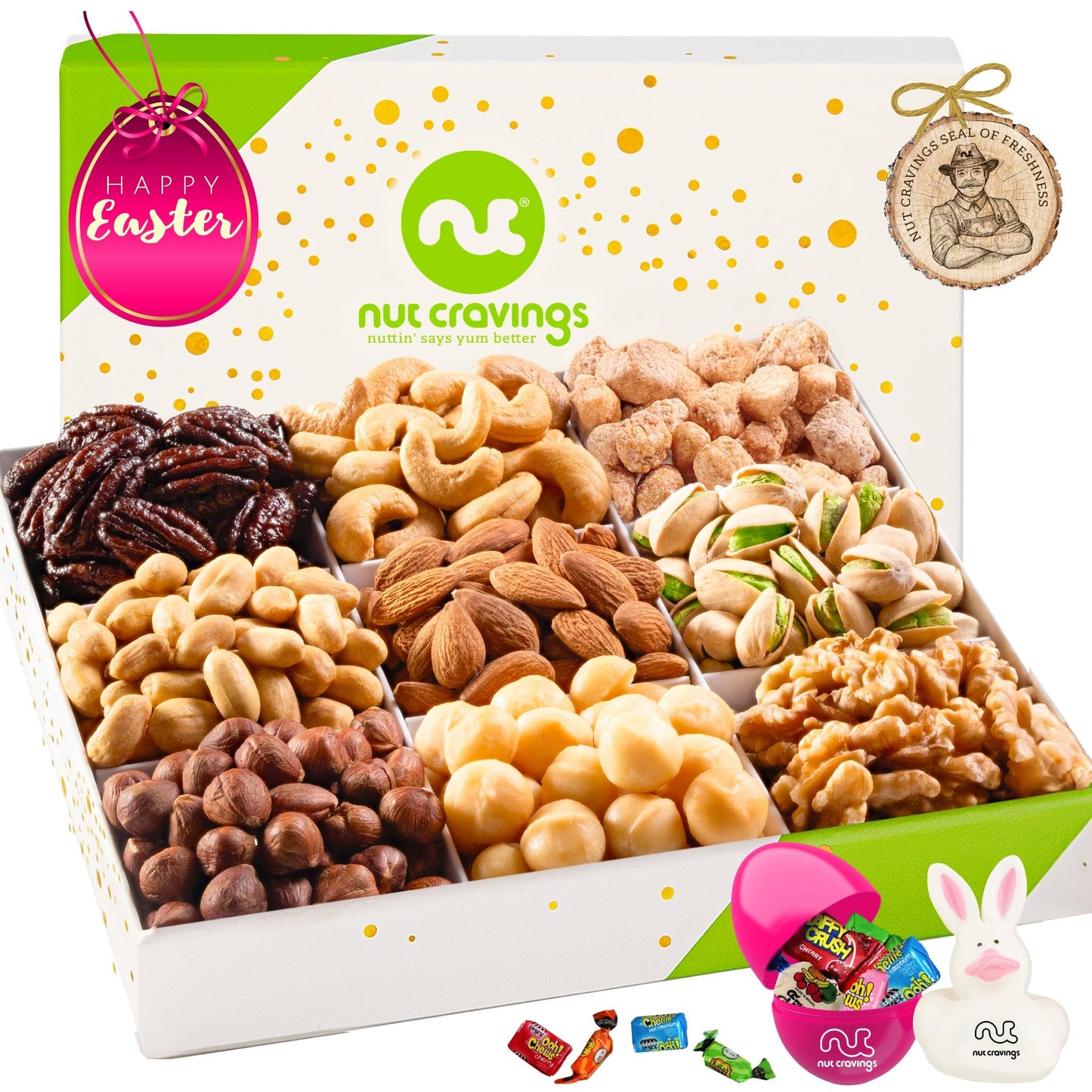 Easter Candies & Mixed Nuts Gift Basket with Happy Easter Ribbon