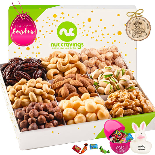 Easter Candies & Mixed Nuts Gift Basket with Happy Easter Ribbon