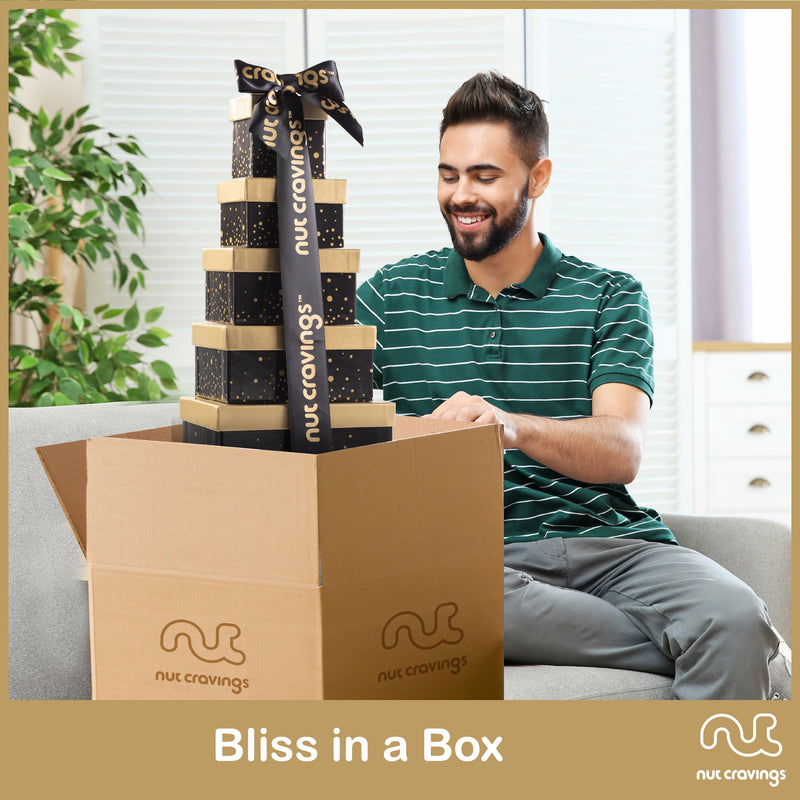 Black Ribbon Holiday Nut and Fruit Gift Tower