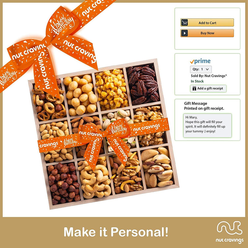 Happy Birthday Mixed Nuts Wooden Gift Tray Square