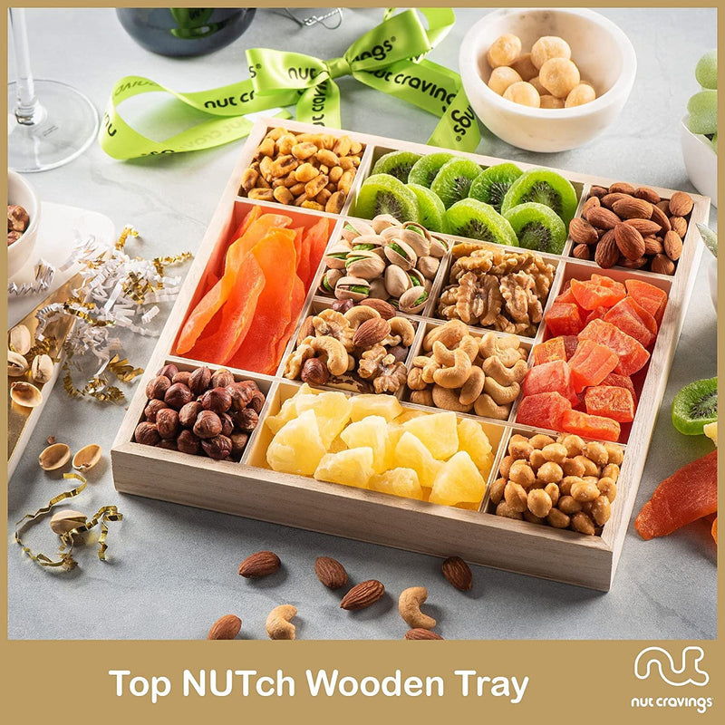 Holiday Mixed Nuts & Dried Fruit Wood Gift Tray
