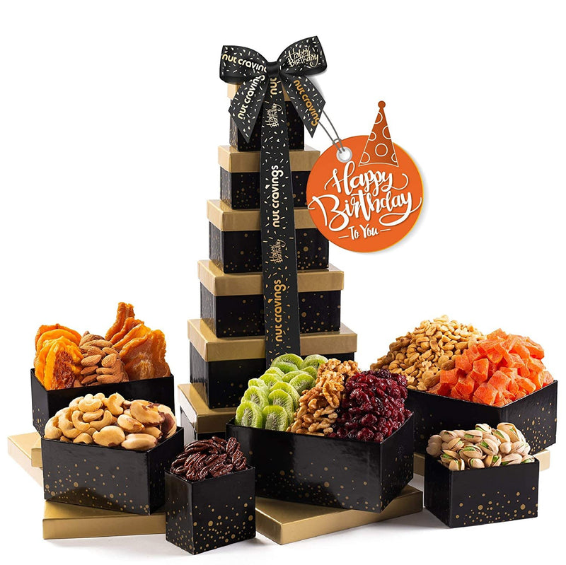 Happy Birthday Nut and Fruit Gift Tower